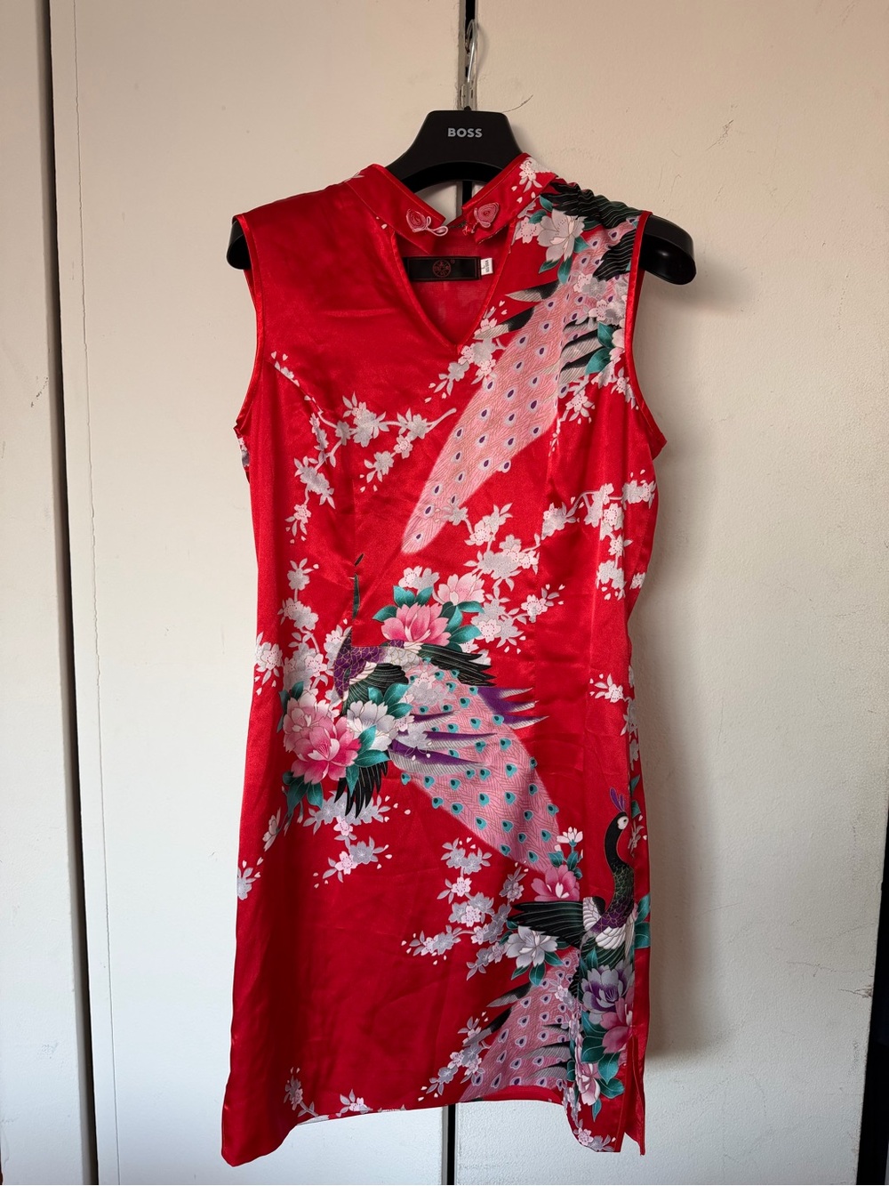 Red Floral Embroidered Cheongsam Dress